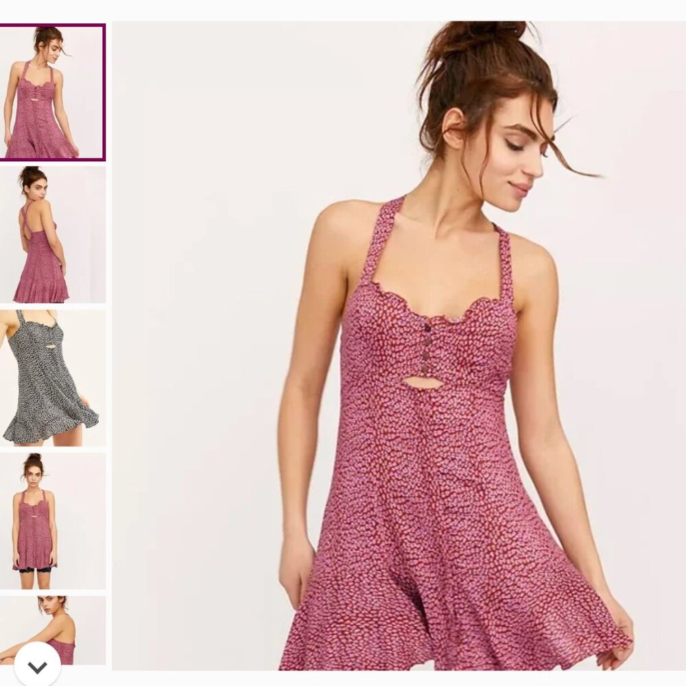 Free People Make it Happen Mini Slip Terracotta Combo Floral Mini Button Dress